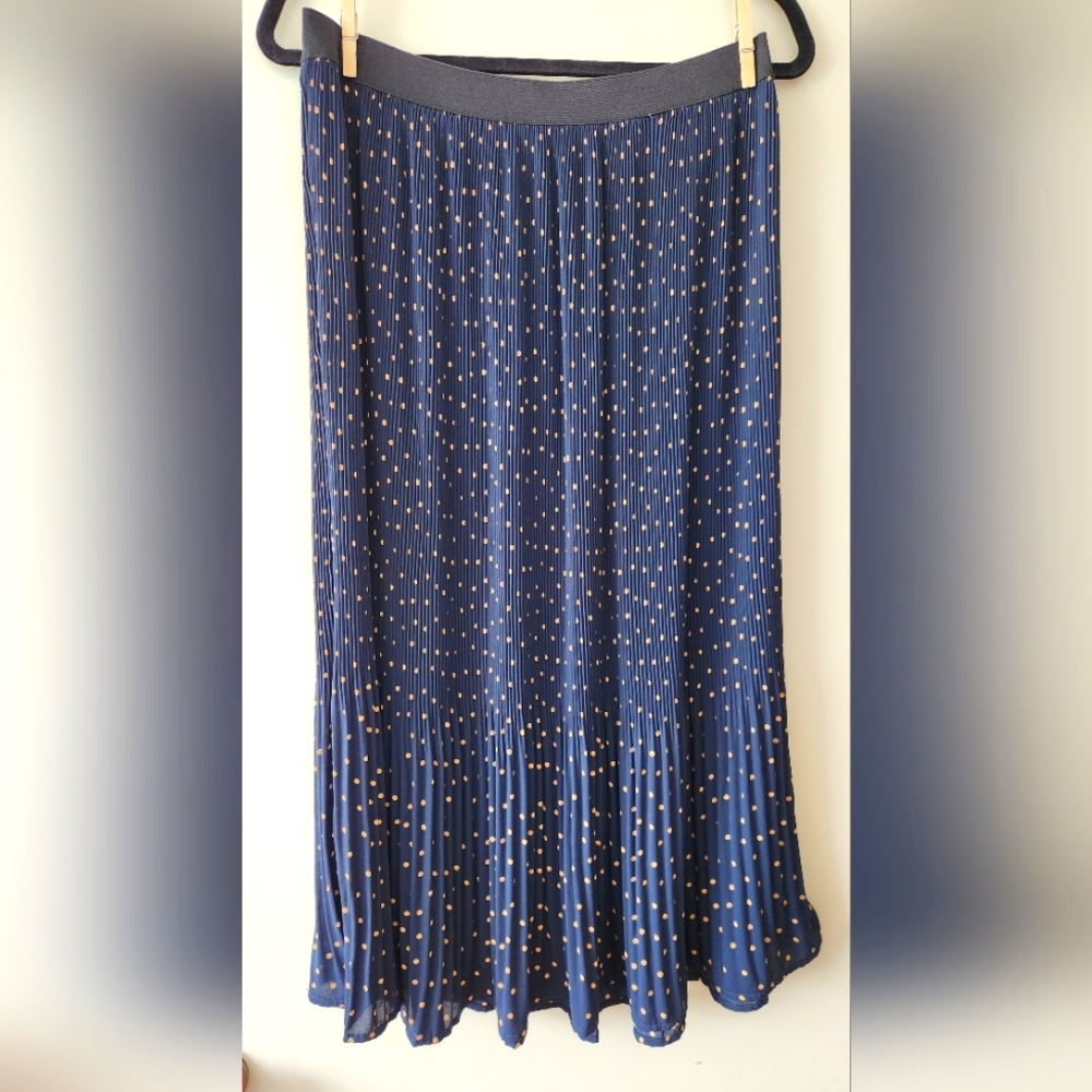 Dark Blue Pleated Skirt with Gold Polka Dots